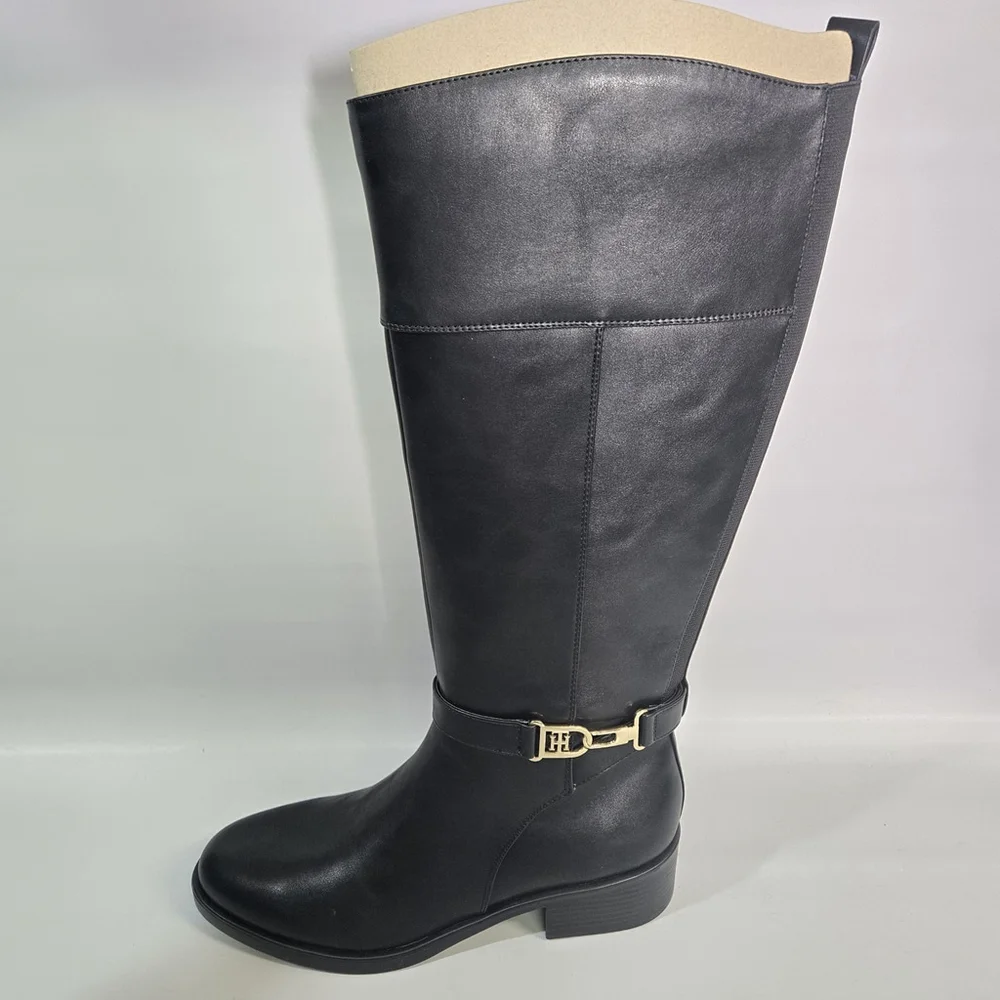 Tommy Hilfiger Ionni Faux Leather Black Riding Boots Knee High 10 NIB Equestrian